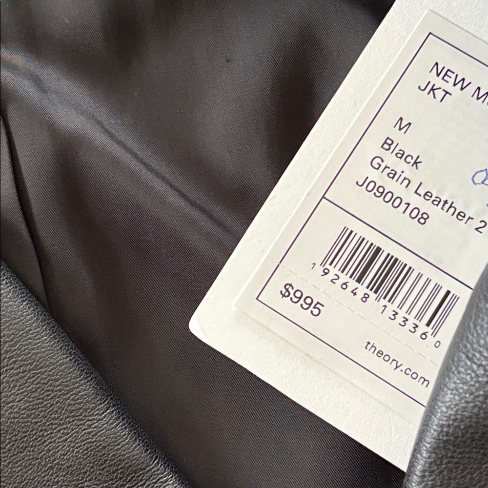 NWT Theory Moto Black Biker Grain Lamb Leather Jacket with Silver Accents Size M - Picture 11 of 16